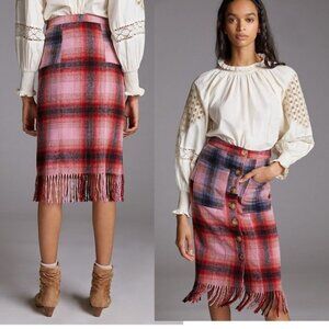 Anthropologie Maeve Fringed Plaid Mini Skirt NEW